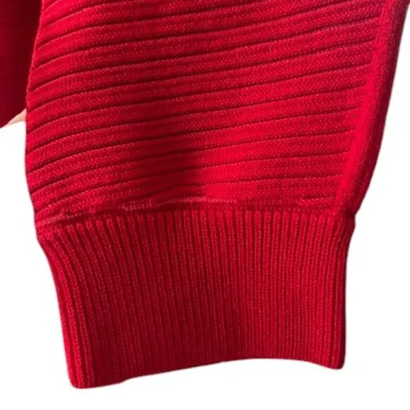 Lafayette 148 Women Ribbed Pullover Red Sweater Boat Neck 34 long Sleeves Small