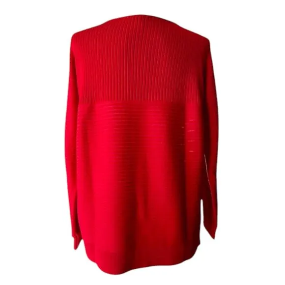 Lafayette 148 Women Ribbed Pullover Red Sweater Boat Neck 34 long Sleeves Small