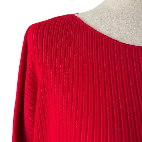 Lafayette 148 Women Ribbed Pullover Red Sweater Boat Neck 34 long Sleeves Small