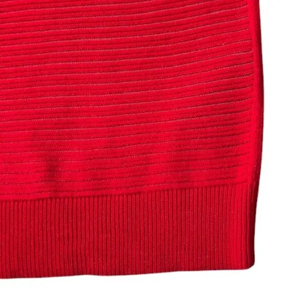 Lafayette 148 Women Ribbed Pullover Red Sweater Boat Neck 34 long Sleeves Small