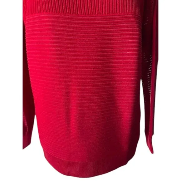 Lafayette 148 Women Ribbed Pullover Red Sweater Boat Neck 34 long Sleeves Small