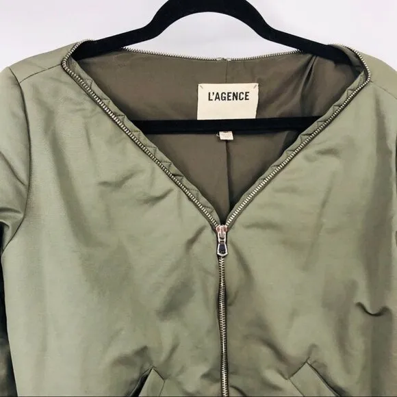 L'AGENCE Ilaria Army Green Puffer Bomber Jacket Size XS