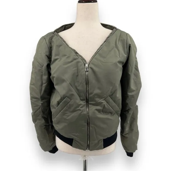 L'AGENCE Ilaria Army Green Puffer Bomber Jacket Size XS