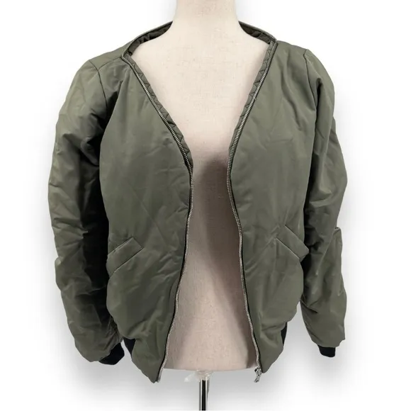L'AGENCE Ilaria Army Green Puffer Bomber Jacket Size XS