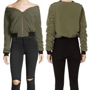 L'AGENCE Ilaria Army Green Puffer Bomber Jacket Size XS