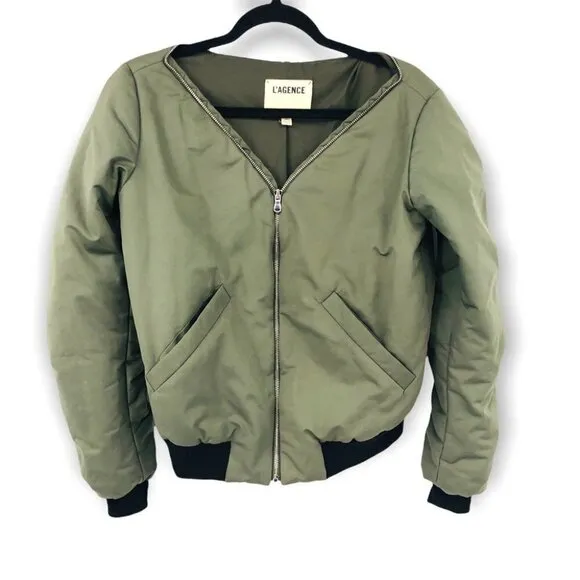 L'AGENCE Ilaria Army Green Puffer Bomber Jacket Size XS