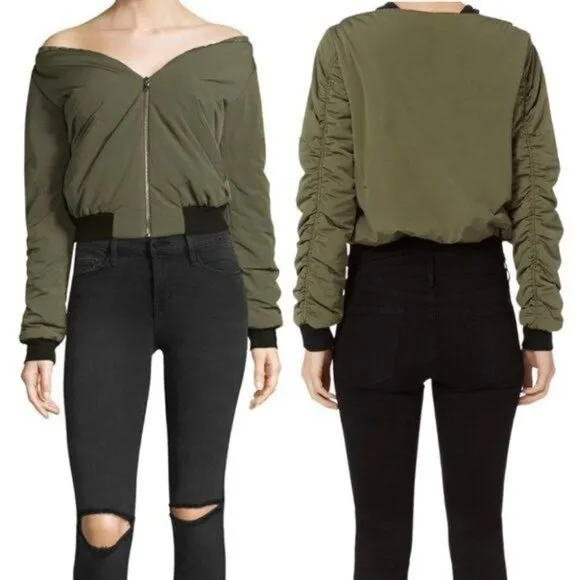 L'AGENCE Ilaria Army Green Puffer Bomber Jacket Size XS