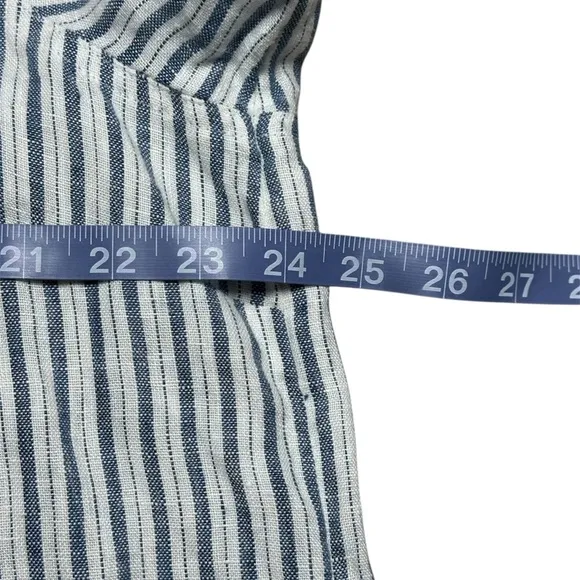 Lands’ End 100% Linen Long Sleeve Stirt Dress Nautical Striped Button-Up XL 18