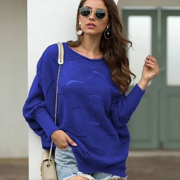 Lantern Glow Knit Top - Royal Blue