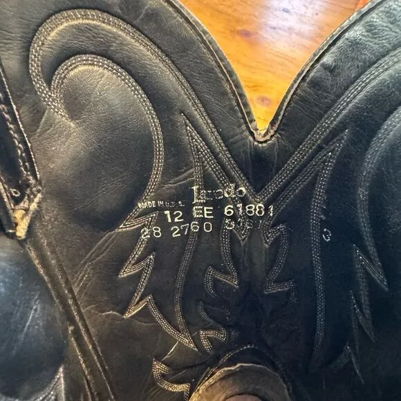 Laredo Black Leather Cowboy Boots Sz 12 EE