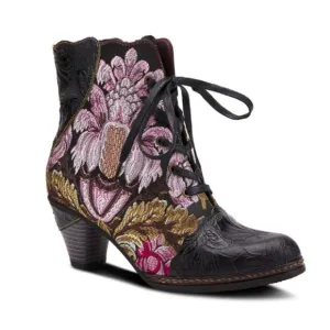 L'Artiste Siren Black Boots Leather Size 9.5/10 US 41 EU NIB Embroidered Lace-Up