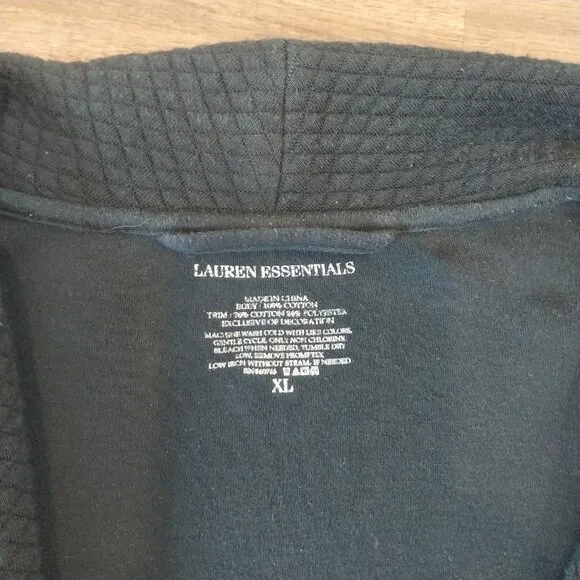 Lauren Essentials Robe Womens XL Navy Blue White Pipping Quilted Collar Monogram