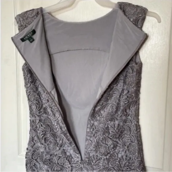 Lauren Mini Dress Crochet Lace Gray Floral Sheath Bateau Neck Party Formal 4