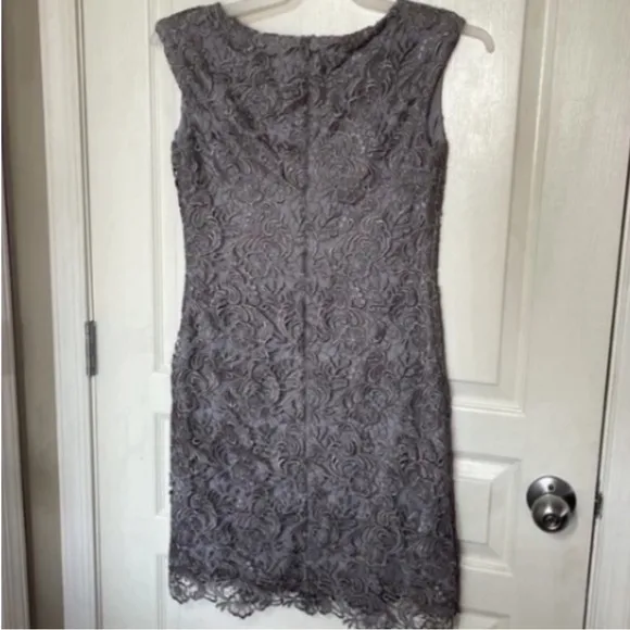 Lauren Mini Dress Crochet Lace Gray Floral Sheath Bateau Neck Party Formal 4