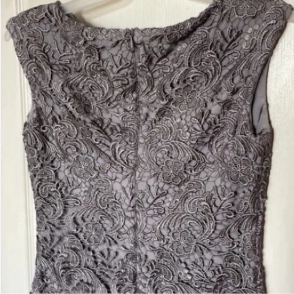 Lauren Mini Dress Crochet Lace Gray Floral Sheath Bateau Neck Party Formal 4