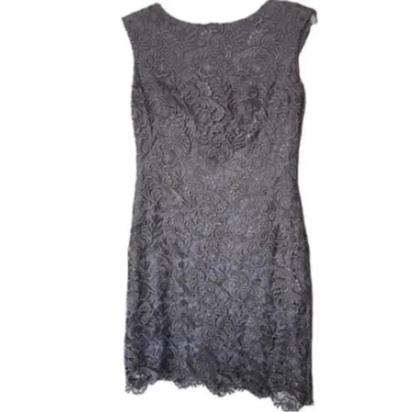 Lauren Mini Dress Crochet Lace Gray Floral Sheath Bateau Neck Party Formal 4