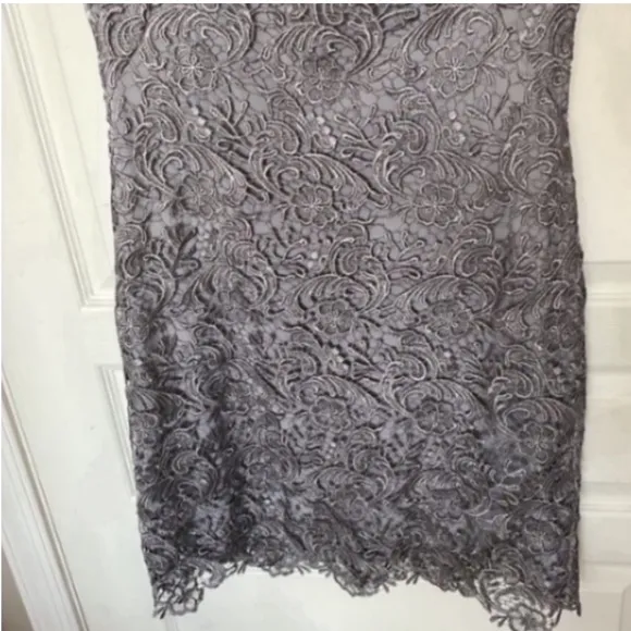 Lauren Mini Dress Crochet Lace Gray Floral Sheath Bateau Neck Party Formal 4