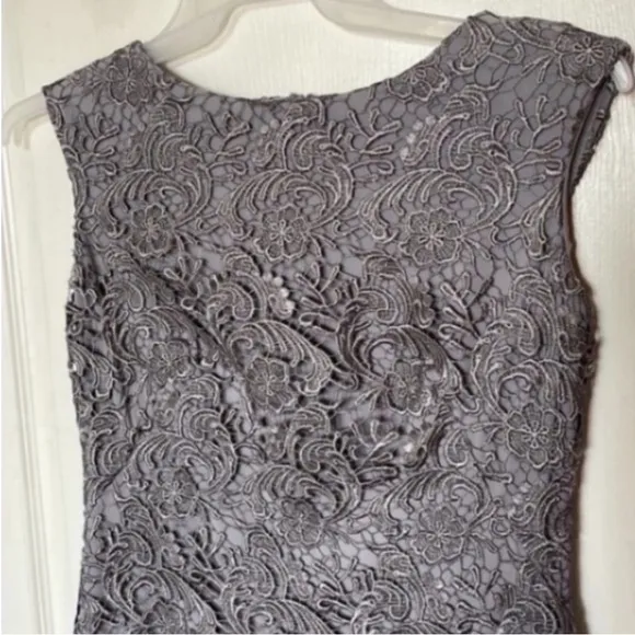Lauren Mini Dress Crochet Lace Gray Floral Sheath Bateau Neck Party Formal 4