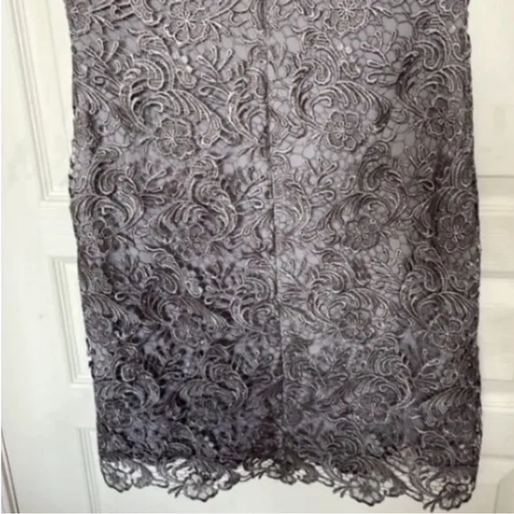 Lauren Mini Dress Crochet Lace Gray Floral Sheath Bateau Neck Party Formal 4