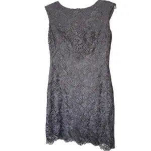 Lauren Mini Dress Crochet Lace Gray Floral Sheath Bateau Neck Party Formal 4
