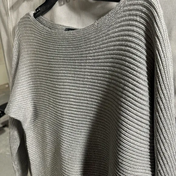 Lauren Ralph Lauren Black Label Metallic Silver Boatneck Dolman Sleeve Sweater M