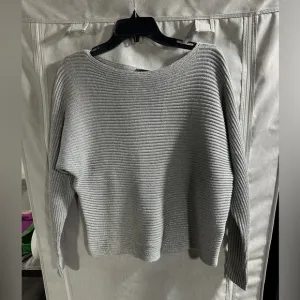 Lauren Ralph Lauren Black Label Metallic Silver Boatneck Dolman Sleeve Sweater M