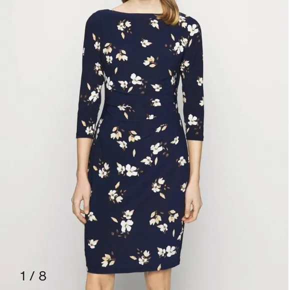 Lauren Ralph Lauren Floral Print Jersey midi dress long sleeve.