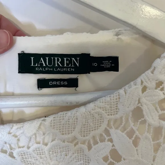 Lauren Ralph Lauren White Lace Sheath Dress Cap Sleeve Knee Length 10 - T$