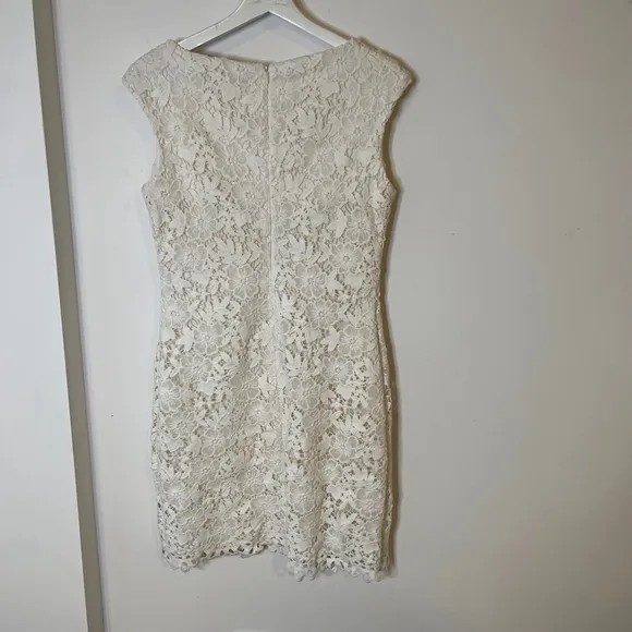Lauren Ralph Lauren White Lace Sheath Dress Cap Sleeve Knee Length 10 - T$