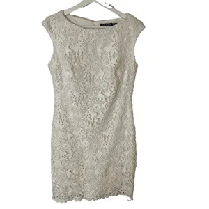 Lauren Ralph Lauren White Lace Sheath Dress Cap Sleeve Knee Length 10 - T$
