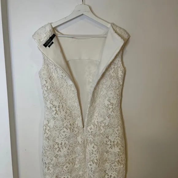 Lauren Ralph Lauren White Lace Sheath Dress Cap Sleeve Knee Length 10 - T$