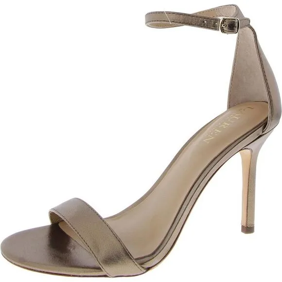 Lauren Ralph Lauren Womens Allie Gold Velvet Open Toe Ankle Strap Shoes New