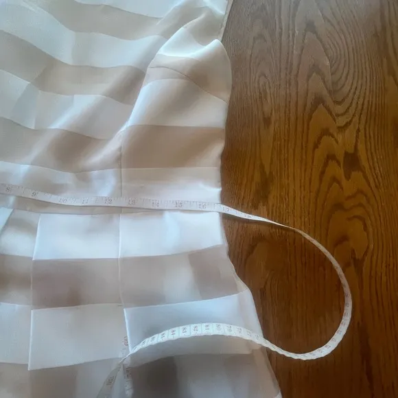 LELA ROSE Organza Striped Boat Neck Full Skirt Dress Pockets Size 14 White READ