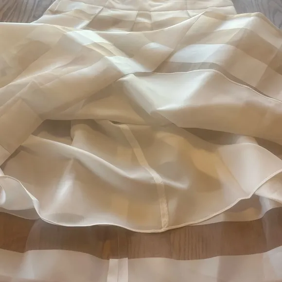 LELA ROSE Organza Striped Boat Neck Full Skirt Dress Pockets Size 14 White READ
