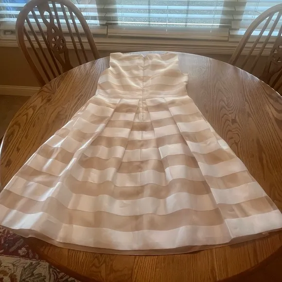 LELA ROSE Organza Striped Boat Neck Full Skirt Dress Pockets Size 14 White READ