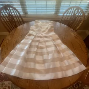 LELA ROSE Organza Striped Boat Neck Full Skirt Dress Pockets Size 14 White READ