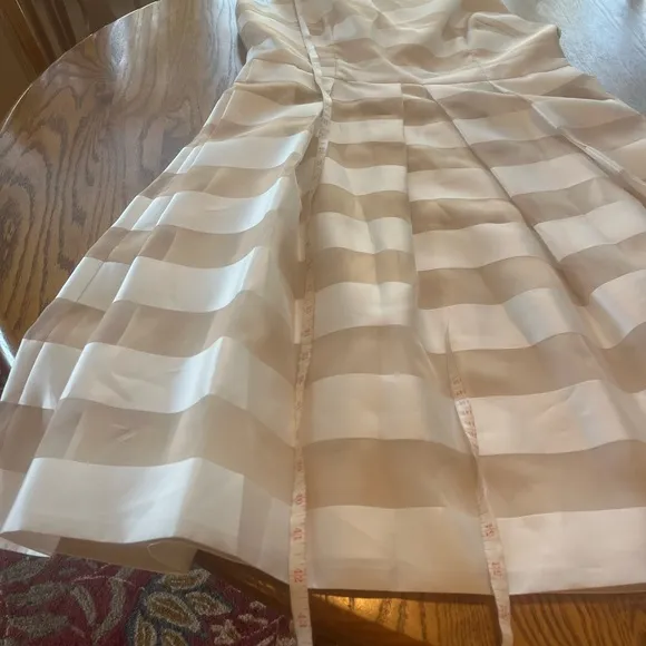 LELA ROSE Organza Striped Boat Neck Full Skirt Dress Pockets Size 14 White READ