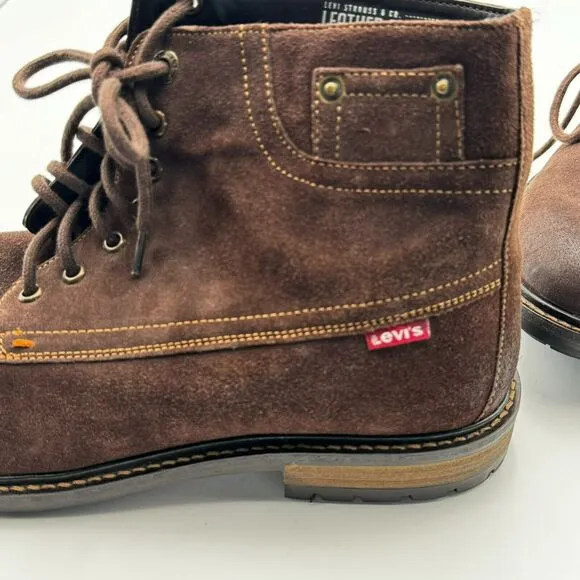 LEVI'S Men's 13 Brown Sheffield Suede Genuine Leather Lace-up Boots Comfort Logo