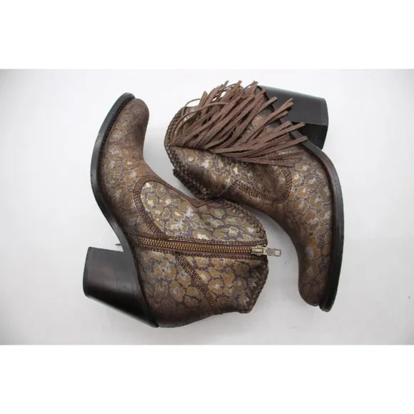 Liberty Black Chloe Chita Miel Boots Fringe Booties Women's Size 7 Cheetah