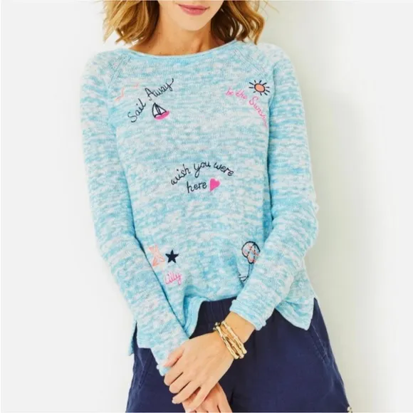 Lilly Pulitzer Danette Sweater Celestial Blue Sailabration Sail Away