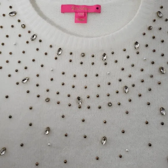 Lilly Pulitzer Nysa Rhinestone Sweater In White XS
