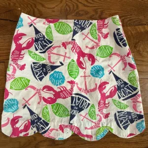 Lilly Pulitzer Scalloped Bottom Skirt in Rock My Boat Print. Size 4