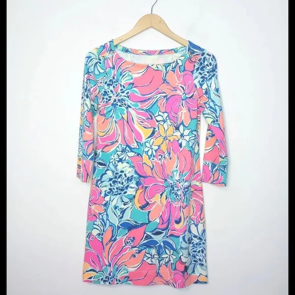 Lilly Pulitzer • Sophie SPF 50 Seaside Aqua Breezy Jersey Tunic Shirt Dress