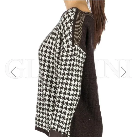 Liu Jo Black &amp; White Houndstooth Knit Longsleeve Sweater, Pullover Size Small S
