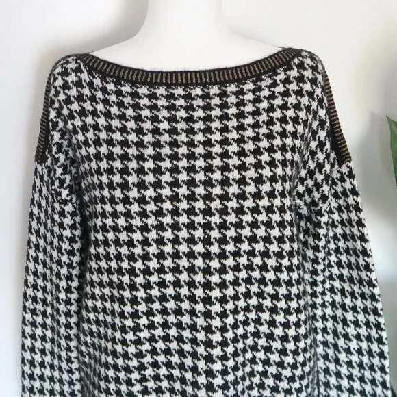 Liu Jo Black &amp; White Houndstooth Knit Longsleeve Sweater, Pullover Size Small S