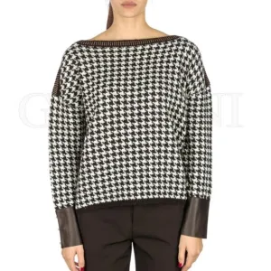 Liu Jo Black &amp; White Houndstooth Knit Longsleeve Sweater, Pullover Size Small S