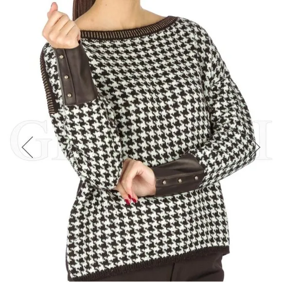 Liu Jo Black &amp; White Houndstooth Knit Longsleeve Sweater, Pullover Size Small S