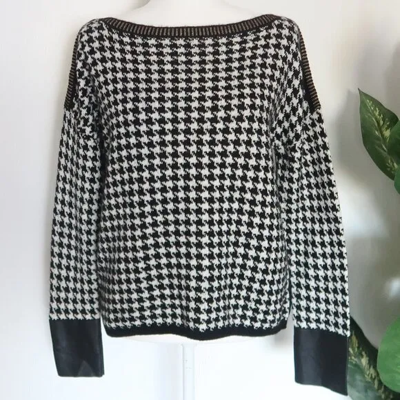 Liu Jo Black &amp; White Houndstooth Knit Longsleeve Sweater, Pullover Size Small S