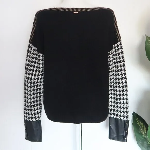 Liu Jo Black &amp; White Houndstooth Knit Longsleeve Sweater, Pullover Size Small S
