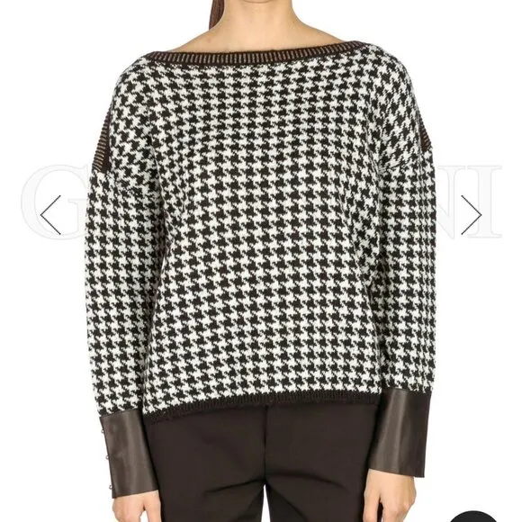 Liu Jo Black &amp; White Houndstooth Knit Longsleeve Sweater, Pullover Size Small S